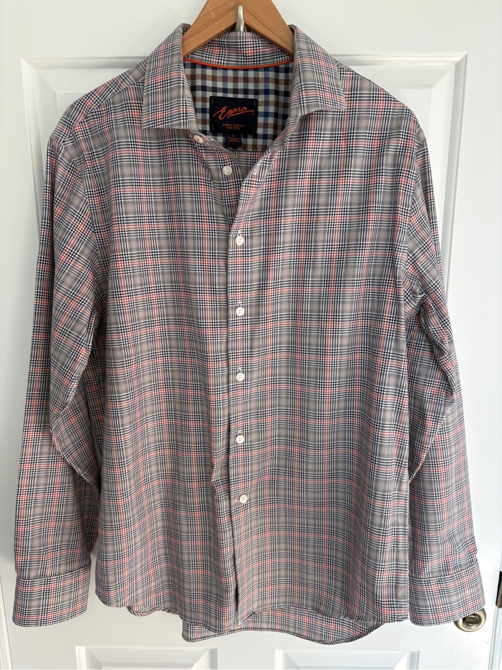Men’s Egara Large Orange & Blue Plaid Button Down Shirt